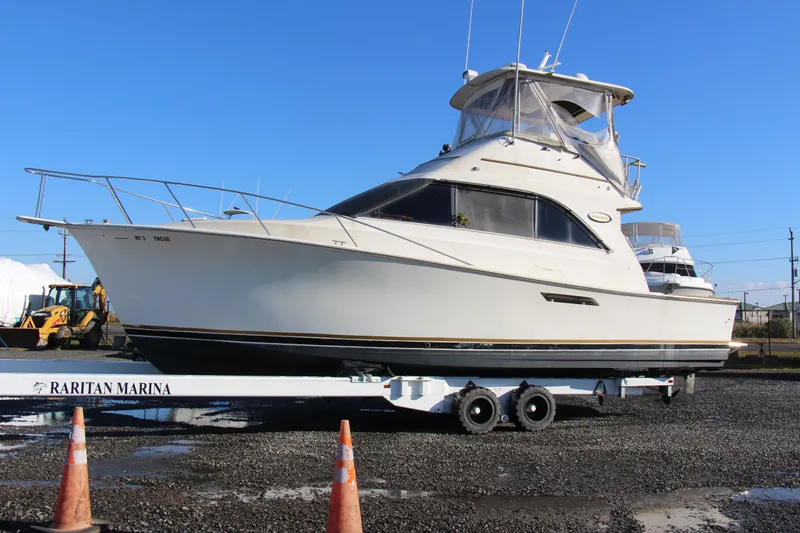 Slide: The Image of 1989 Ocean Yachts 35 Super Sport on trailer at Raritan Marina. - 4