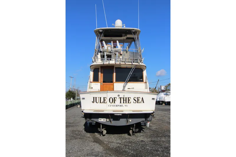 Slide: The Image of 1989 Ocean Yachts 35 Super Sport boat, rear view, named "Jule of the Sea." - 6