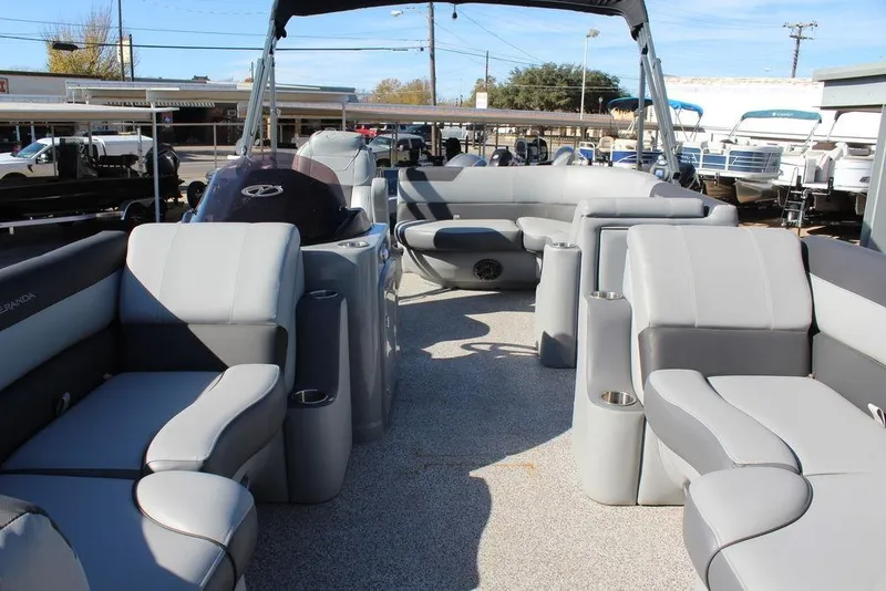 Slide: The Image of 2022 Veranda VF22F2 Bi-Toon pontoon boat with spacious seating and modern design. - 11