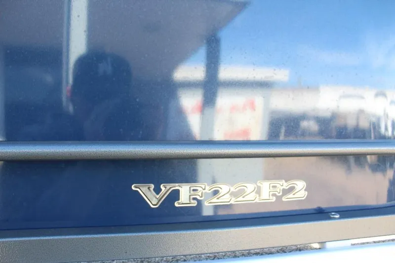 Slide: The Image of 2022 Veranda VF22F2 Bi-Toon logo on a reflective surface. - 15