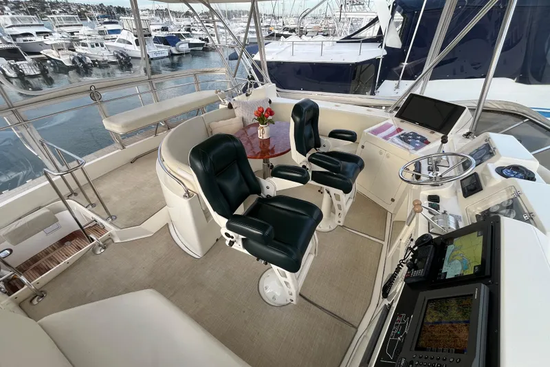 Slide: The Image of Luxurious 2001 Mikelson Sportfisher yacht interior with helm, seating, and navigation equipment. - 37