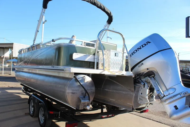 Slide: The Image of 2022 Avalon Venture Fish N Cruise 22 FT pontoon boat with Honda outboard motor. - 5