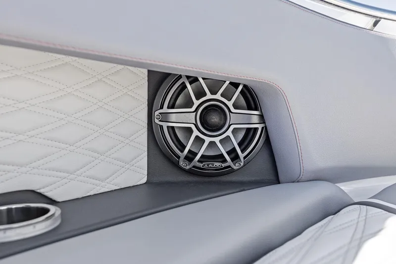 Slide: The Image of 2024 MTI V42 interior with JL Audio speaker and quilted leather upholstery. - 45