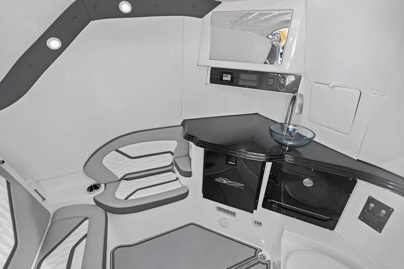 Slide: The Image of Luxurious interior of 2024 MTI V42 boat with modern amenities and sleek design. - 90