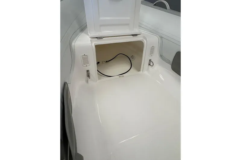 Slide: The Image of 2024 Flexboat SR-10 inflatable boat displayed indoors with decorative plants. - 5