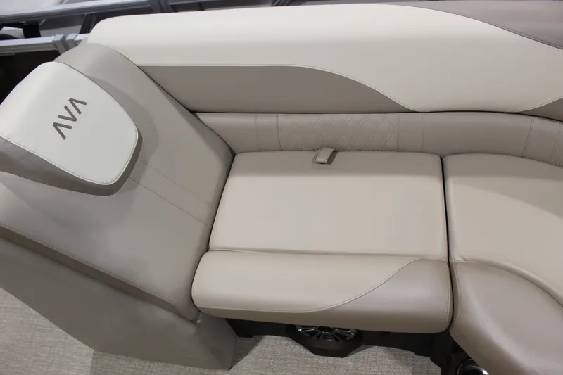 Slide: The Image of Luxurious seating in the 2025 Avalon 2385 25 LSZ QL boat, featuring elegant beige upholstery. - 2