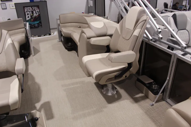 Slide: The Image of Luxurious interior of 2025 Avalon 2385 25 LSZ QL pontoon boat with plush seating. - 6
