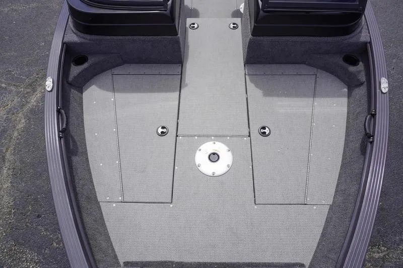 Slide: The Image of 2025 G3 Angler V178 F boat deck with storage compartments and seating area. - 15