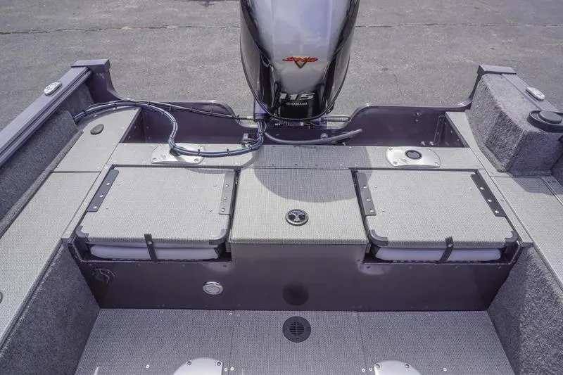 Slide: The Image of 2025 G3 Angler V178 F boat interior with Yamaha 115 engine, showcasing storage compartments. - 21