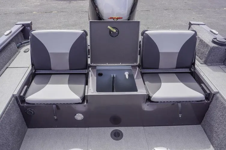 Slide: The Image of 2025 G3 Angler V178 F boat interior with dual seats and storage compartment. - 22
