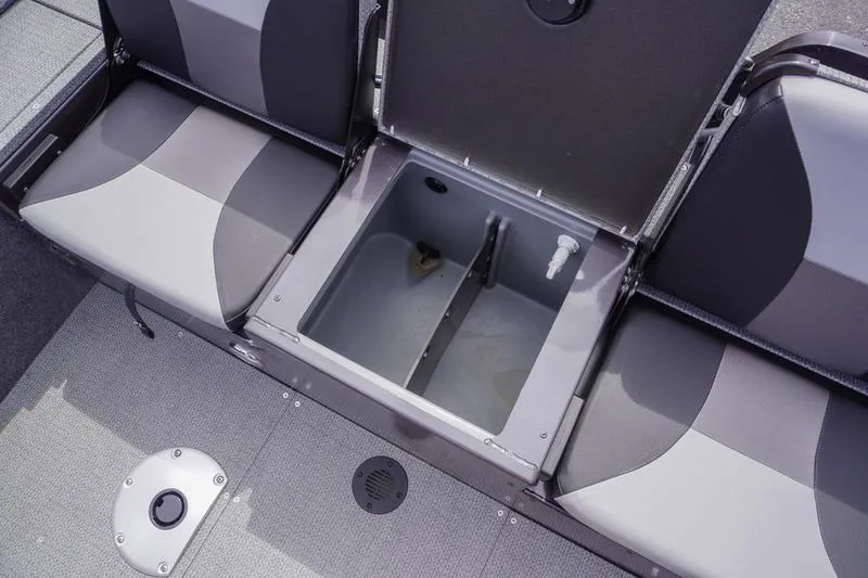 Slide: The Image of 2025 G3 Angler V178 F boat interior with open storage compartment and seating. - 23