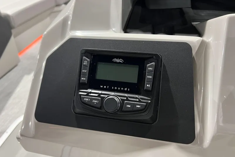 Slide: The Image of Control panel of 2026 Alera A22Q boat featuring Wet Sounds audio system. - 12