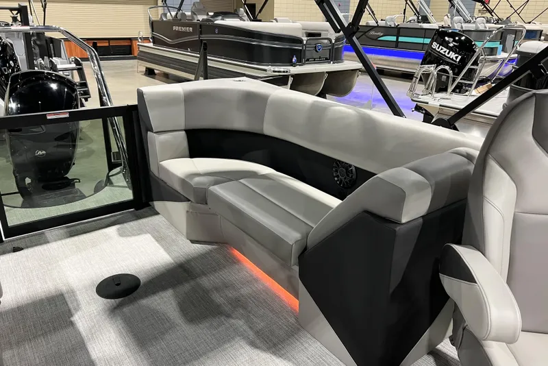 Slide: The Image of 2026 Alera A22Q boat interior with modern seating and sleek design. - 14