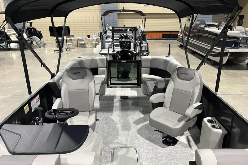 Slide: The Image of 2026 Alera A22Q boat interior with gray seating and modern design. - 9