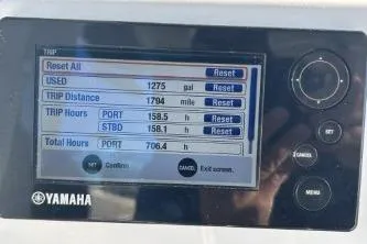 Slide: The Image of Yamaha display showing trip data for 2013 Everglades 275 Center Console boat. - 8