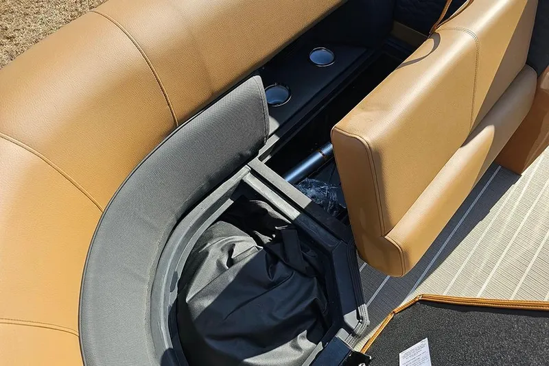 Slide: The Image of 2023 Bentley Pontoons 223 Elite Swingback DC interior seating with storage compartment. - 26