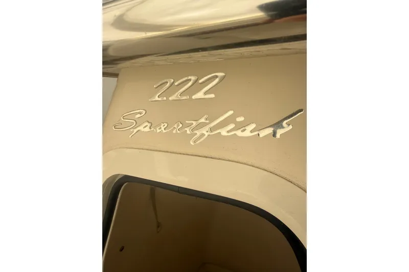 Slide: The Image of Close-up of 2021 Pioneer 222 Sportfish boat logo in metallic finish. - 6