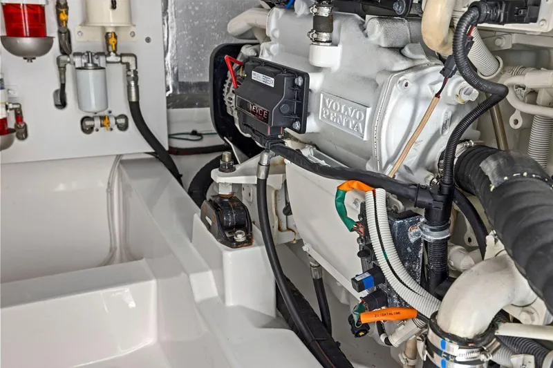 Slide: The Image of Engine room of 2014 Maritimo M50 yacht featuring Volvo Penta components. - 75