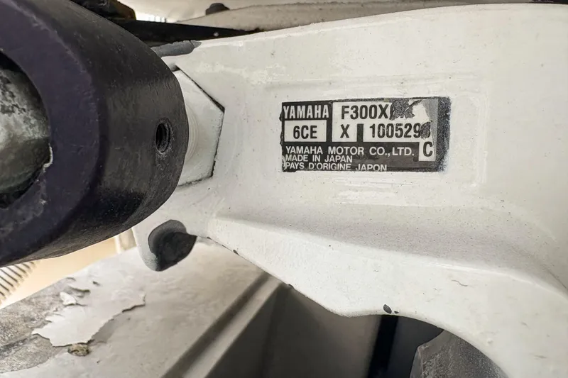 Slide: The Image of Yamaha F300X engine label on 2006 Grady-White Express 330 boat, made in Japan. - 40