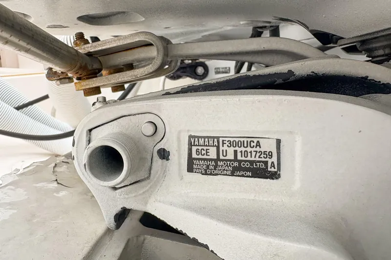 Slide: The Image of Close-up of Yamaha F300UCA engine part on 2006 Grady-White Express 330 boat. - 41