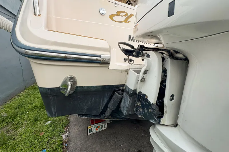 Slide: The Image of 2006 Grady-White Express 330 boat stern and outboard motor detail. - 43