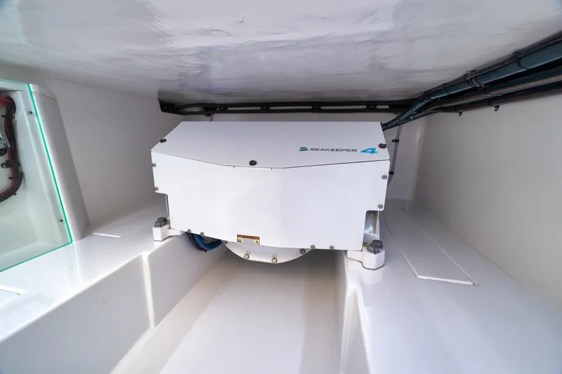 Slide: The Image of Seakeeper 4 stabilizer in 2026 Mag Bay 43 CC boat interior. - 18