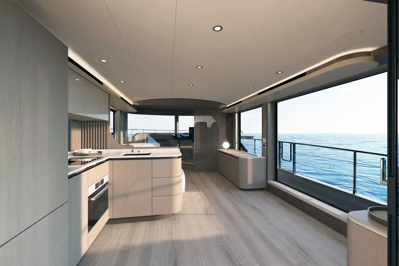 Slide: The Image of Luxurious interior of 2026 Absolute 58 Navetta yacht with ocean view. - 15