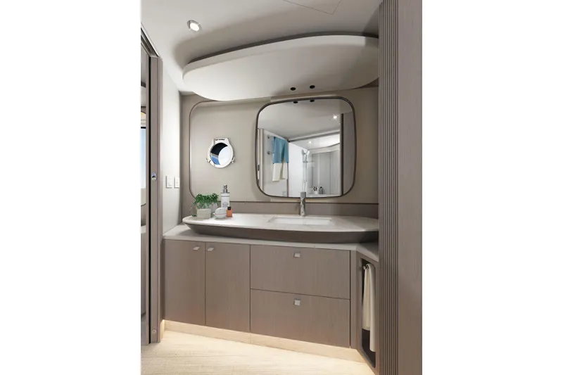 Slide: The Image of Luxurious bathroom interior of 2026 Absolute 58 Navetta yacht, featuring modern design and elegant fixtures. - 32