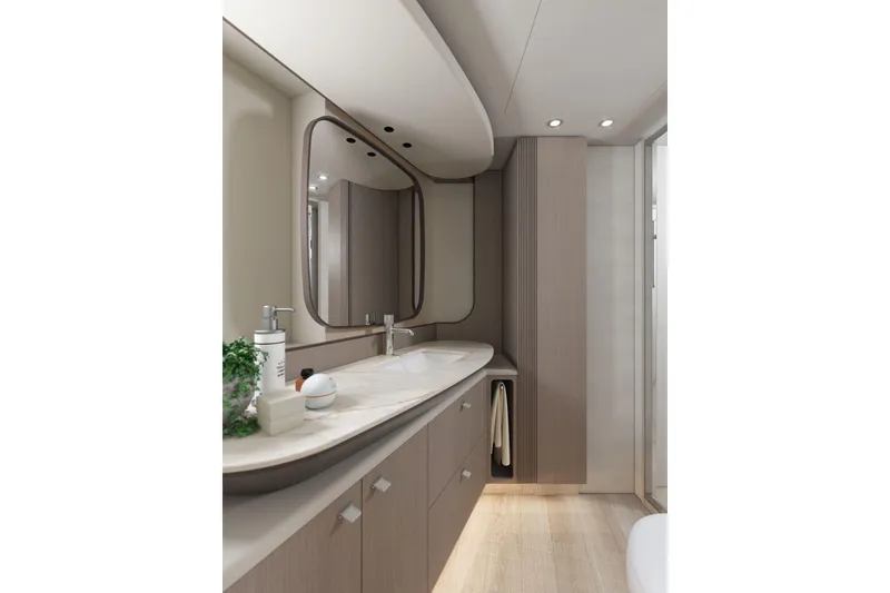 Slide: The Image of Luxurious bathroom interior of 2026 Absolute 58 Navetta yacht, featuring modern design and elegant fixtures. - 33