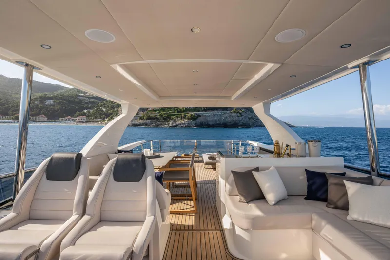 Slide: The Image of Luxurious 2026 Absolute Navetta 58 yacht interior with plush seating and ocean view. - 27