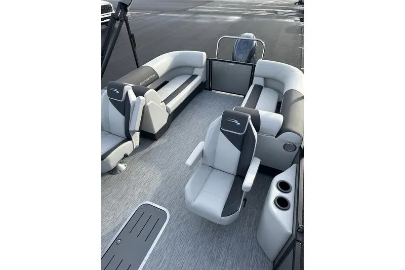 Slide: The Image of 2026 Bennington S 22 SSR pontoon boat interior with modern seating and sleek design. - 16