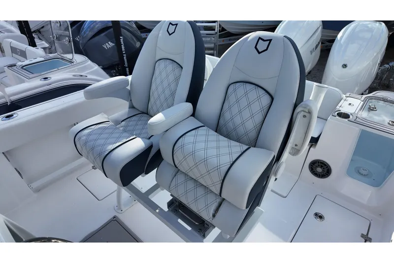 Slide: The Image of Luxury seating on 2026 Sea Fox 268 Commander boat, featuring stylish diamond-pattern upholstery. - 14