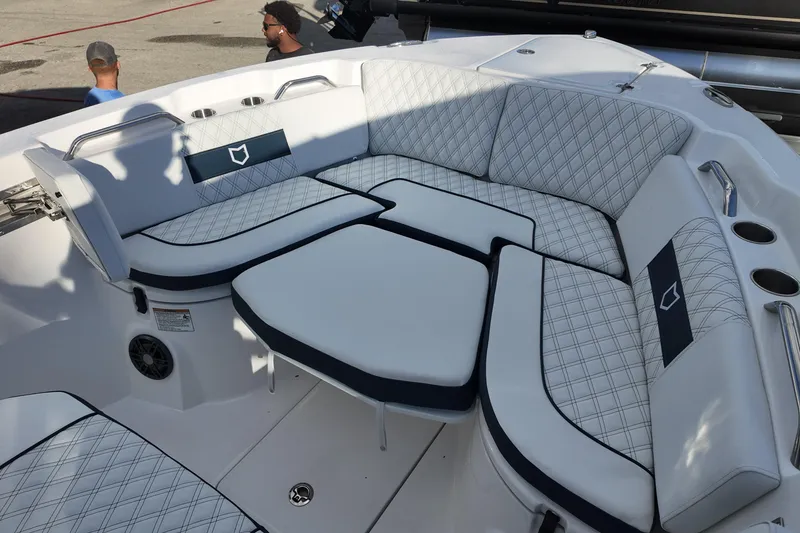 Slide: The Image of Luxurious seating area on 2026 Sea Fox 268 Commander boat, featuring elegant white upholstery. - 7