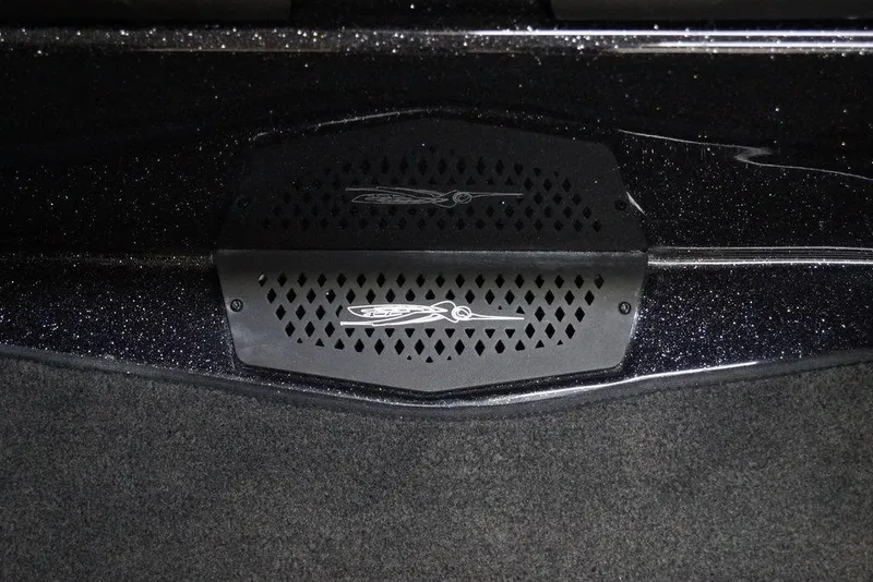 Slide: The Image of 2020 Skeeter ZXE20 boat detail with sleek black finish and logo. - 5