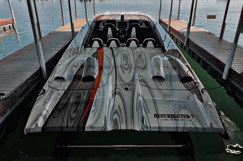 Slide: The Image of 2009 Skater 388 speedboat with custom design docked at Lake Havasu City, Arizona. - 3