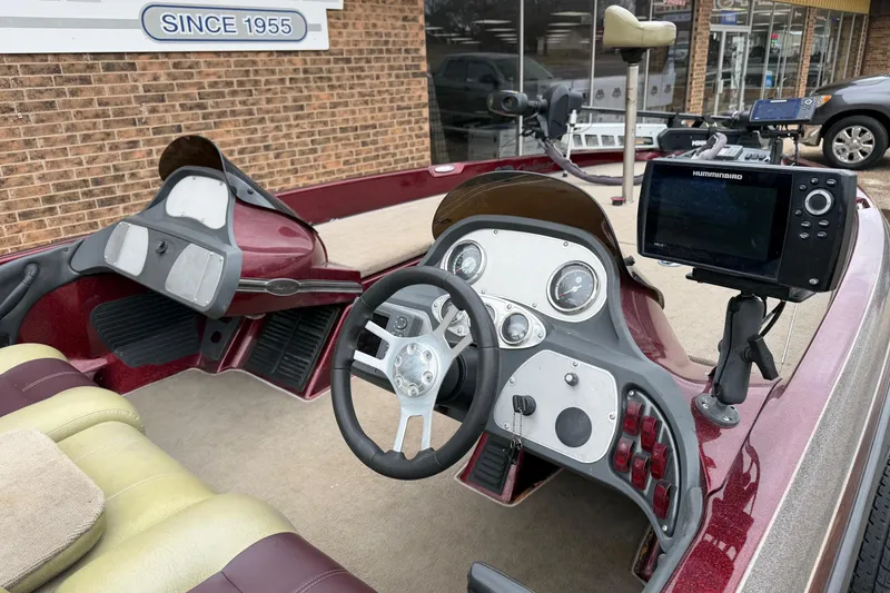 Slide: The Image of 2008 Ranger 188 VX boat dashboard with steering wheel and electronic display. - 5