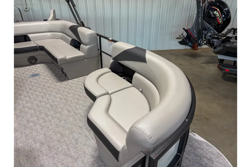 Slide: The Image of 2026 Trifecta 22 TRFC LE pontoon boat interior with plush seating and modern design. - 5