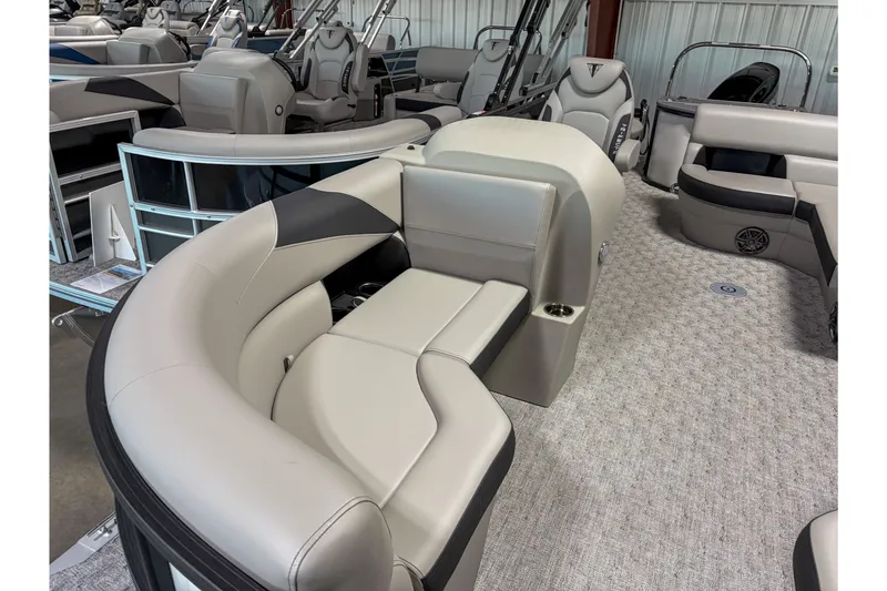 Slide: The Image of 2026 Trifecta 22 TRFC LE pontoon boat interior with luxurious seating and modern design. - 6