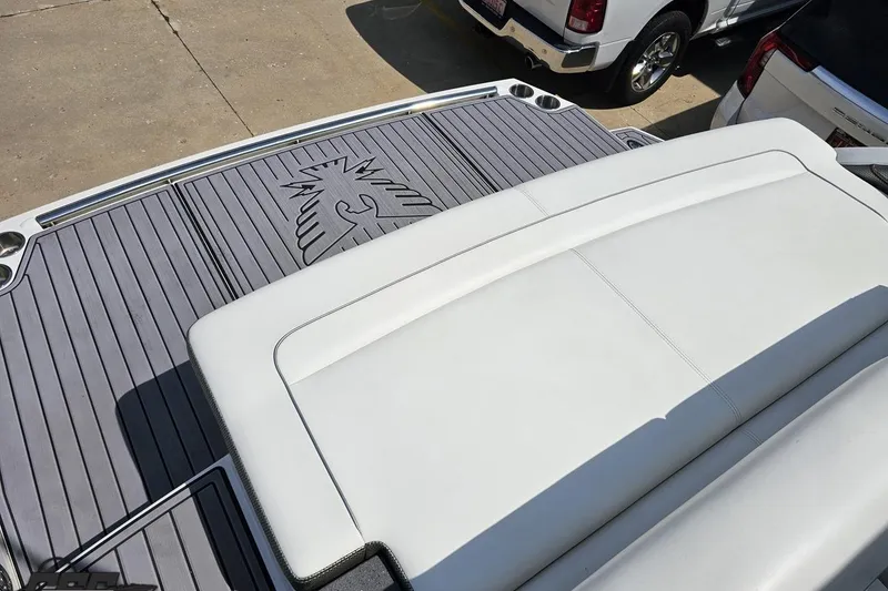 Slide: The Image of 2020 Formula 330 Crossover Bowrider, featuring sleek deck design and comfortable seating. - 111