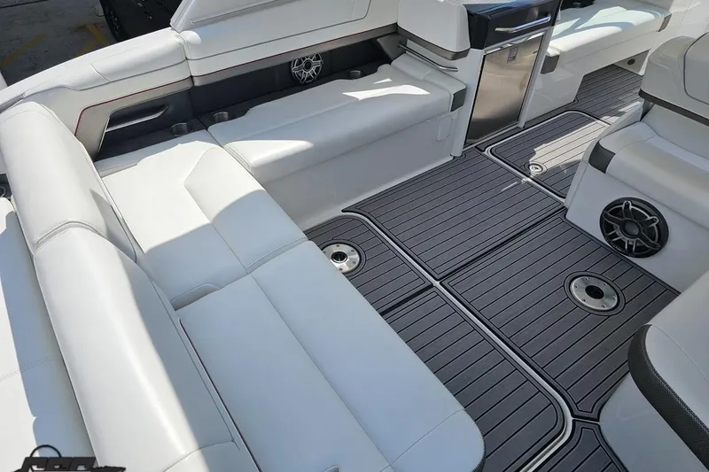 Slide: The Image of 2020 Formula 330 Crossover Bowrider interior with sleek seating and modern flooring. - 44