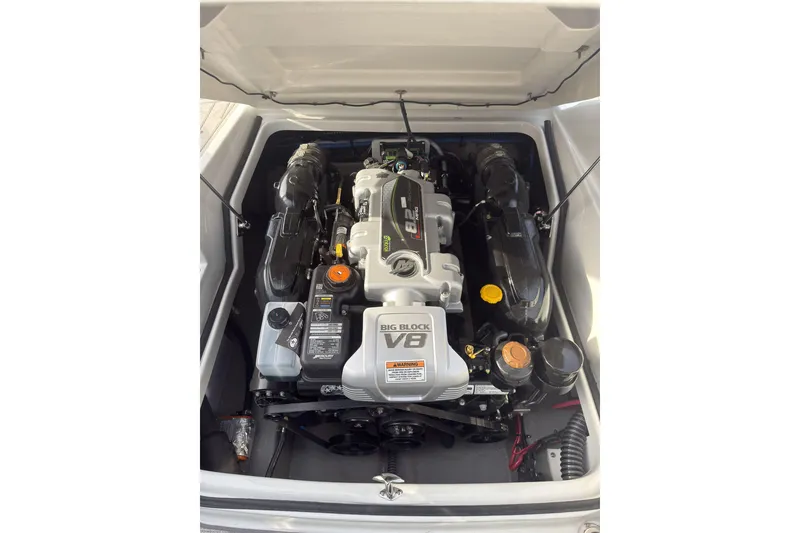 Slide: The Image of 2026 Crownline Eclipse E255 engine compartment with Big Block V8 engine. - 12