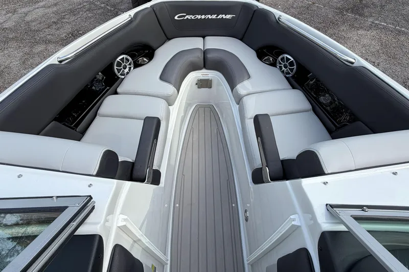 Slide: The Image of 2026 Crownline Eclipse E255 boat interior with luxurious seating and modern design. - 17