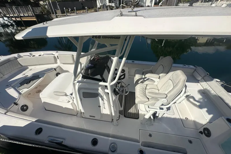 Slide: The Image of 2023 Sea Fox 268 Commander boat interior with helm and seating area. - 10