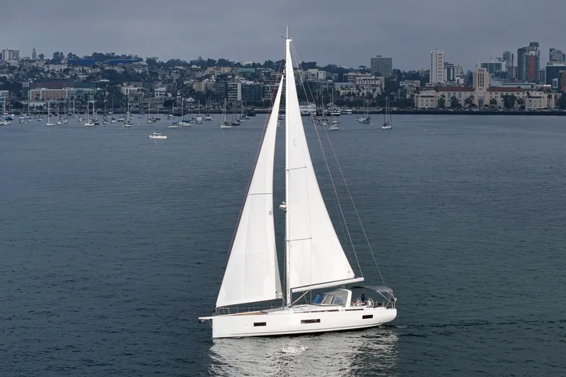 Slide: The Image of 2022 Beneteau Oceanis Yacht 54 sailing near city skyline and marina. - 37
