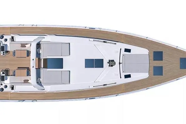 Slide: The Image of Top view of 2022 Beneteau Oceanis Yacht 54, showcasing deck layout and design. - 78