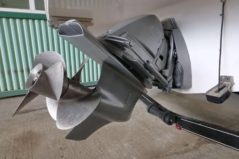 Slide: The Image of 2018 Regal 26 Express boat propeller and outdrive close-up. - 43