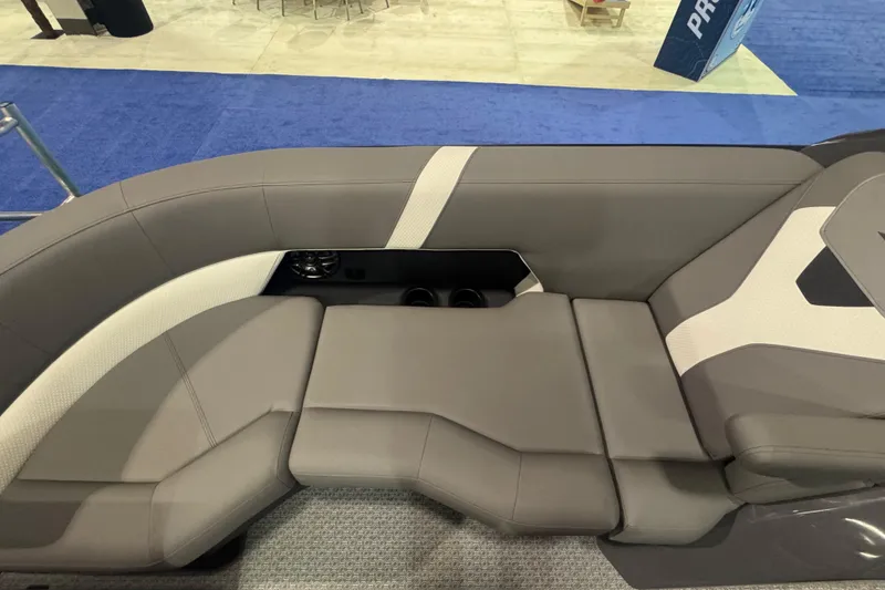 Slide: The Image of Luxurious seating in 2026 Evotti 521QL boat, featuring sleek gray upholstery and modern design. - 4