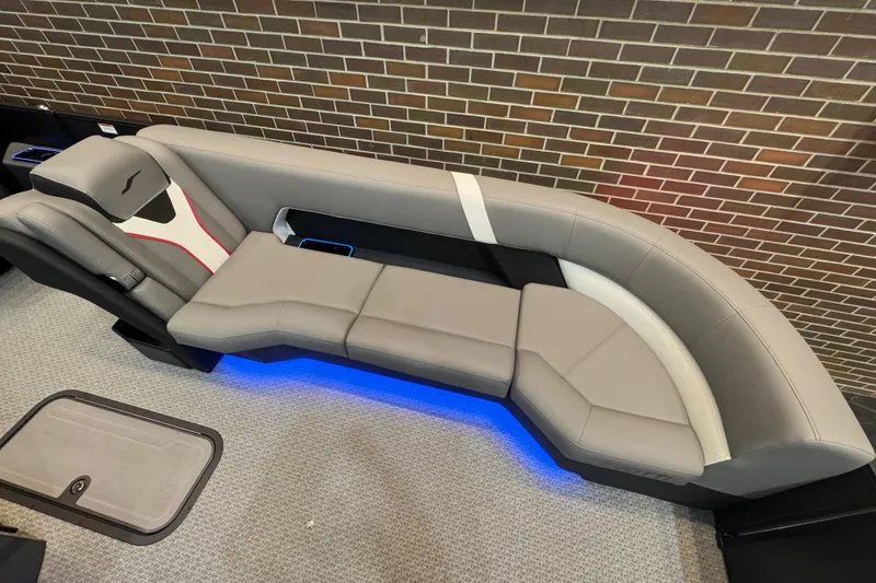 Slide: The Image of Luxurious Evotti 725QL 2026 boat seating with modern design and ambient blue lighting. - 4