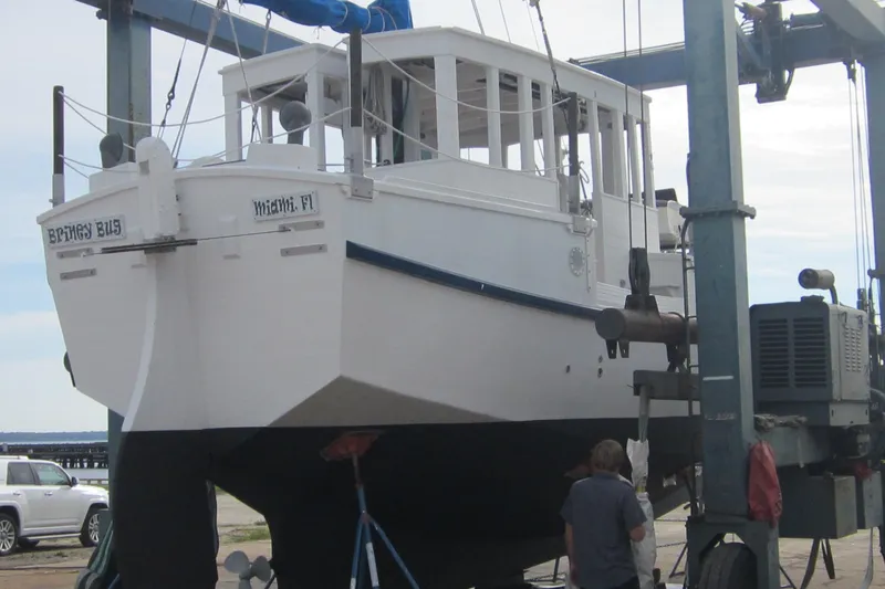 Slide: The Image of Custom 2005 sail-assisted trawler in dry dock, Miami, FL. - 65