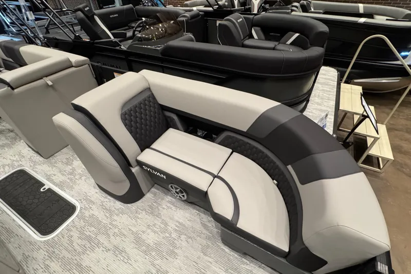 Slide: The Image of Luxurious seating on 2026 Sylvan L3 DLZ Bar pontoon boat, featuring modern design and comfort. - 4